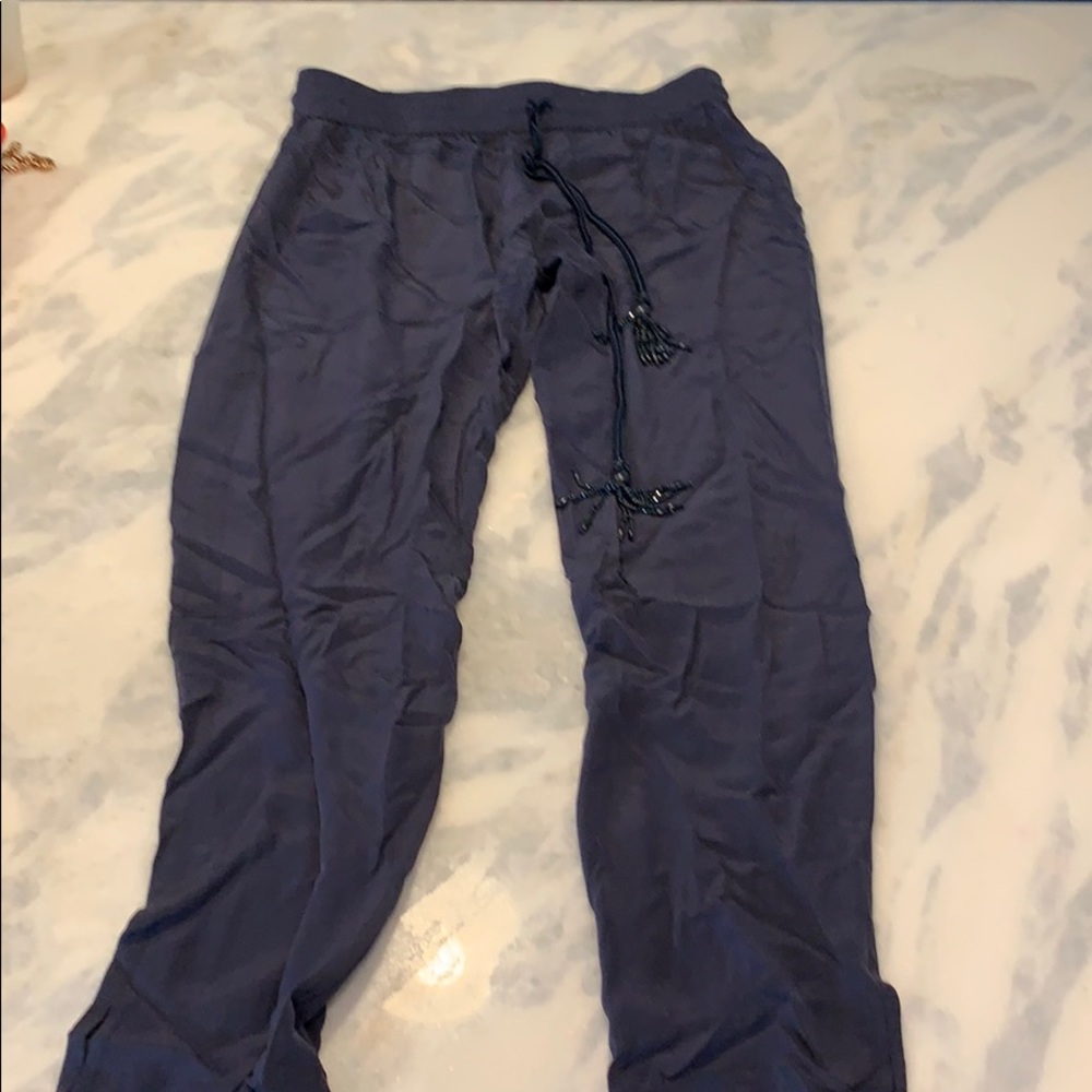 Navy Capri pants with beaded tassels